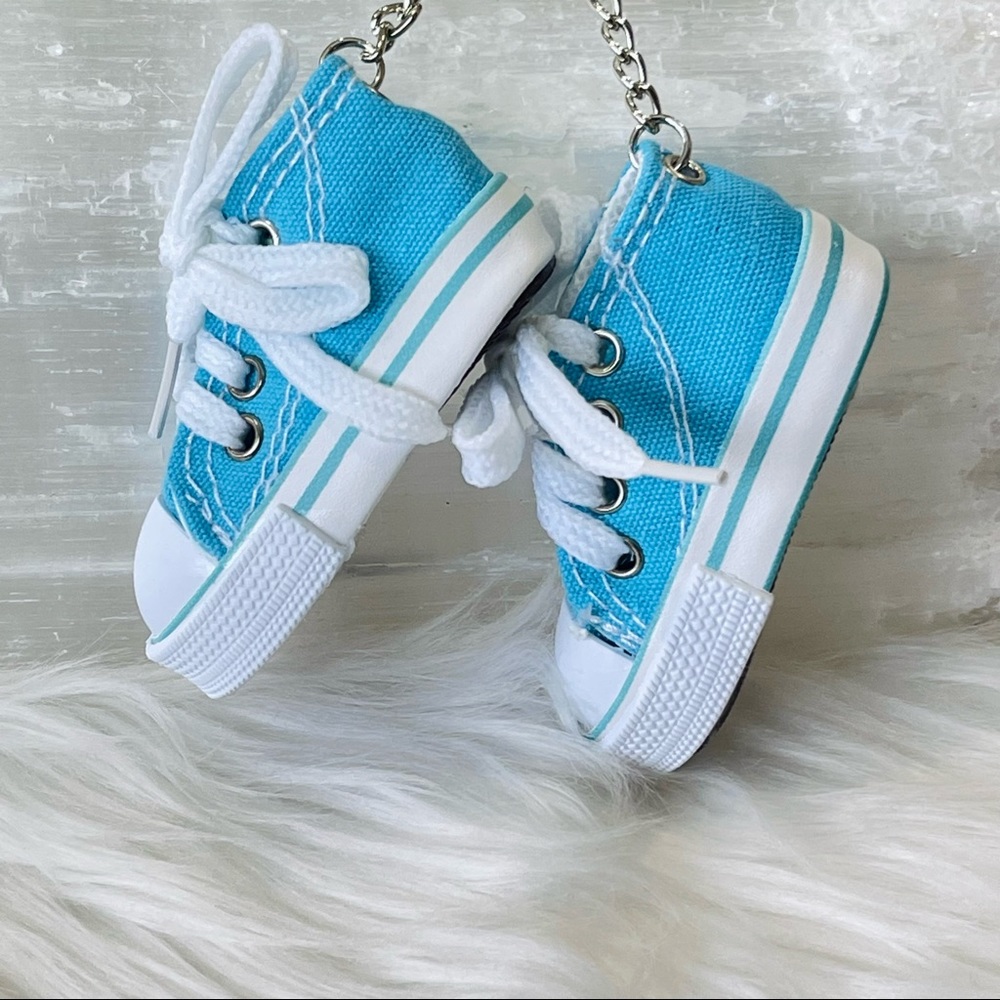 MINI SNEAKER KEYRINGS set if 2 blue his & hers running shoes Athlete Trainers - Picture 2 of 5